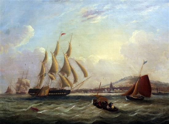 Attributed to Frederick Calvert (fl.1827-44) Shipping off the coast 17.5 x 23.5in.
